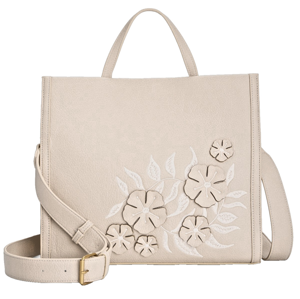 Style & Co Applique Floral Boxy Tote Large-Alabaster/Ivory/Natural-NWT